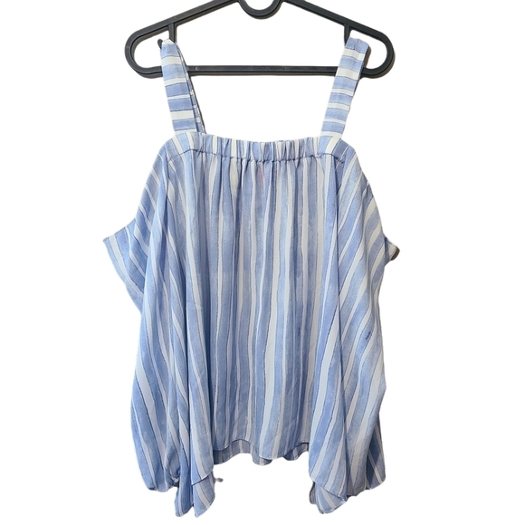 Vince  Camuto blue white stripes cold shoulder top blouse spaghetti strap - Picture 4 of 11